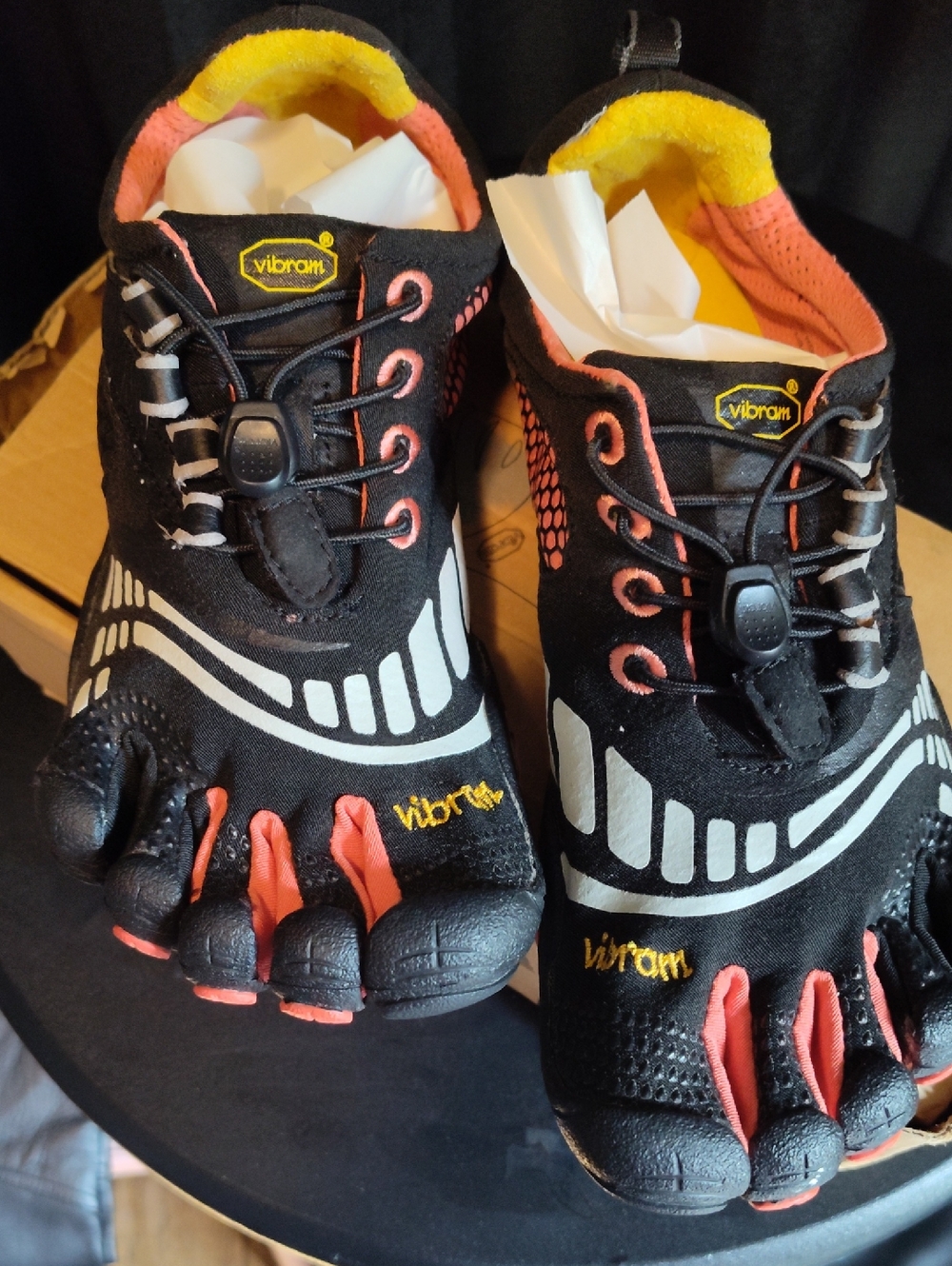 Vibram FiveFingers Black with Coral and Yellow Accents